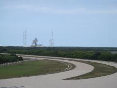 Kennedy Space Center (Titusville): Empty launch pad with tracks for moving the spaceships from Vehicle Assembly Building.